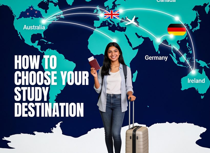 How to choose the right study abroad destination in 2026 — international student with passport and world map, Vision Global education consultants.